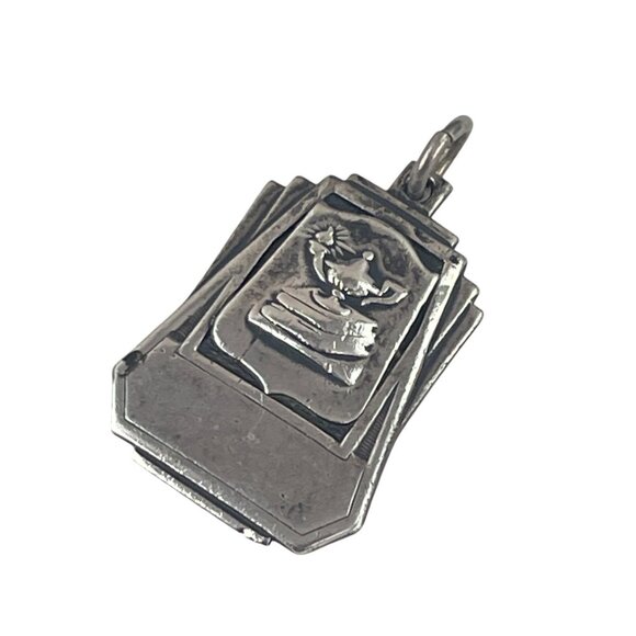 Art Deco Antique Lamp of Knowledge Sterling Silver Scholarly Stack Charm Pendant - Picture 5 of 10